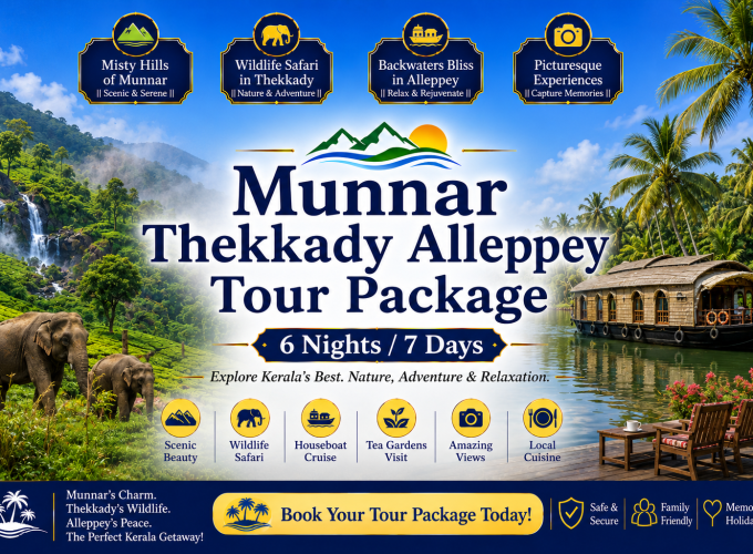 Munnar Thekkady Alleppey Tour Package – 6 Nights / 7 Days