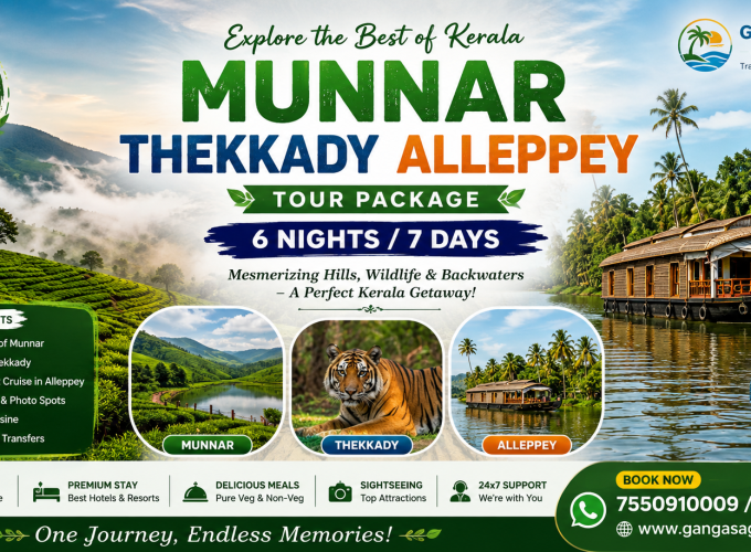 Munnar Thekkady Alleppey Tour Package – 6 Nights / 7 Days
