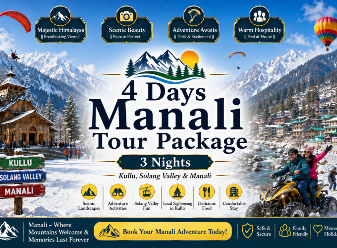 4 Days Manali Tour Package – 3 Nights | Kullu, Solang Valley & Manali