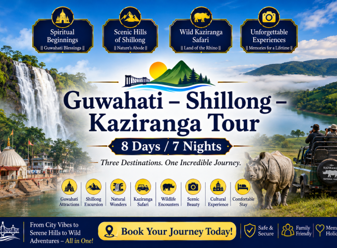 Guwahati – Shillong – Kaziranga Tour – 8 Days / 7 Nights
