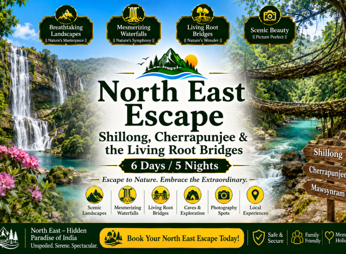 North East Escape – Shillong, Cherrapunjee & the Living Root Bridges – 6 Days / 5 Nights