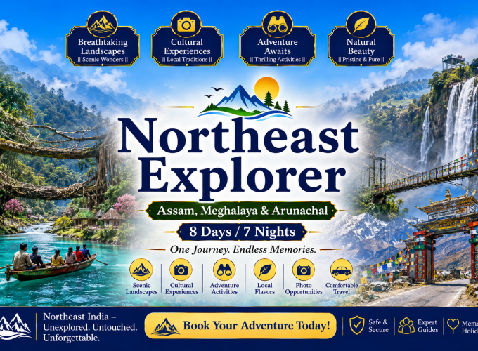 Northeast Explorer – Assam, Meghalaya & Arunachal (8 Days / 7 Nights)