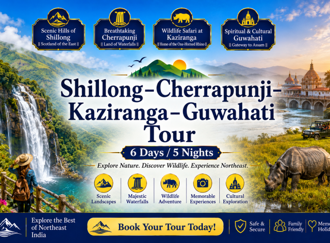 Shillong – Cherrapunji – Kaziranga – Guwahati Tour – 6 Days / 5 Nights